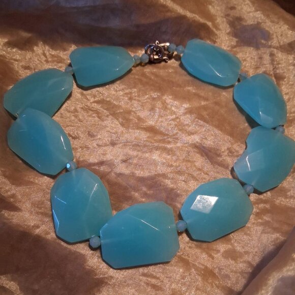Vintage Aqua Blue Chalcedony Statement Choker - AS-IS - Picture 1 of 5